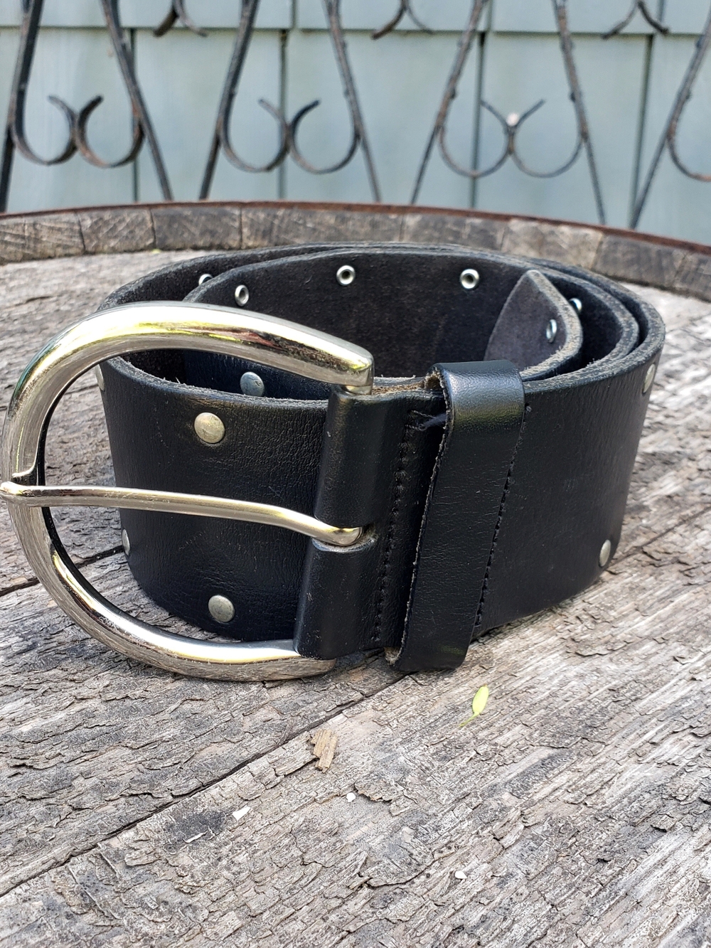 Black Studded Women's Leather Belt with Silver Buckle - Picture 6 of 8